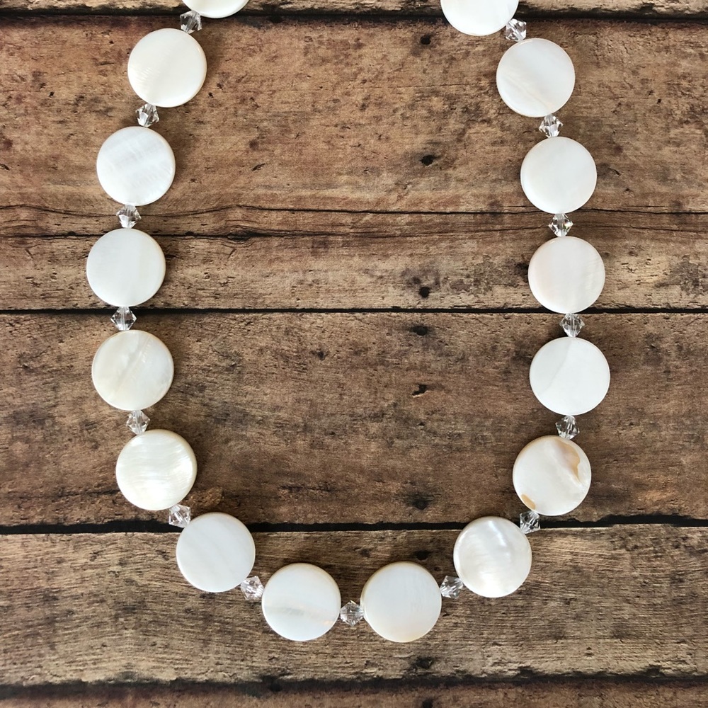 White shell and Swarovski crystal necklace